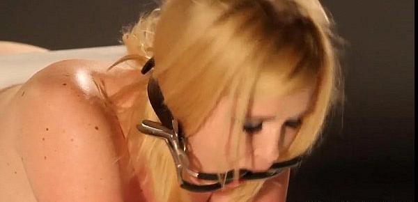  Gagged blonde babe Sasha Knox bubble butt spanked in femdom